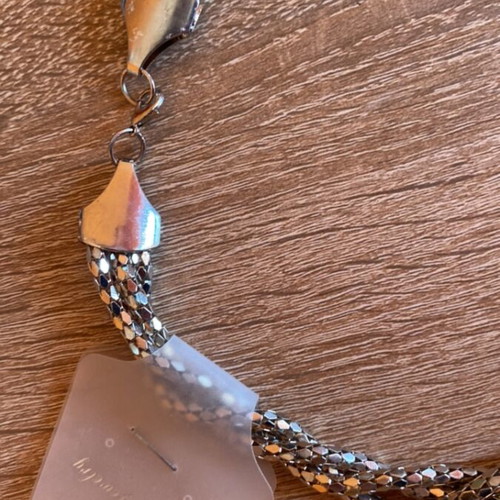 Necklace silver color with triple braid and silver beads new