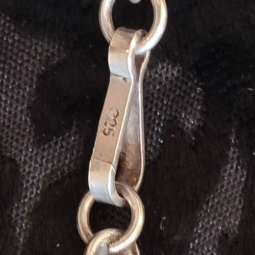 Vintage 925 Silver Set: Long 80cm Rope Chain & Agate/Onyx Pendant