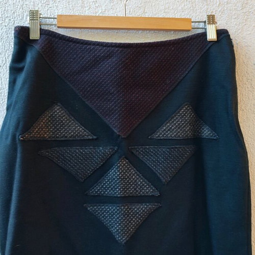 Mini black wool skirt handmade new with tweed triangles