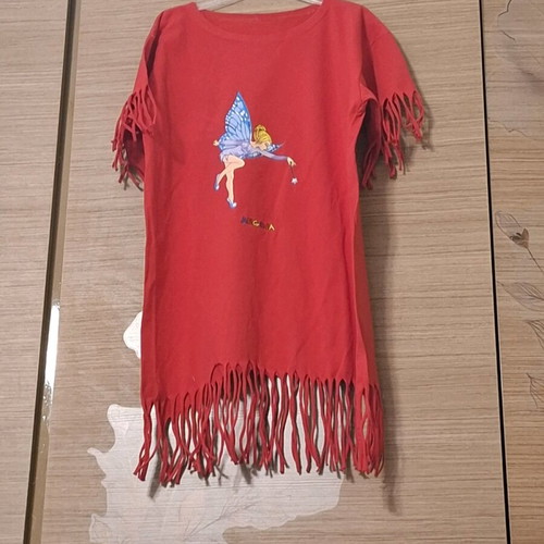 Blouse dress with fringes in bright red, like new