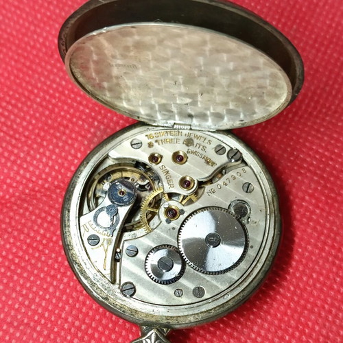 Singer Chronometre Silver Swiss Pocket Watch used, 1930s