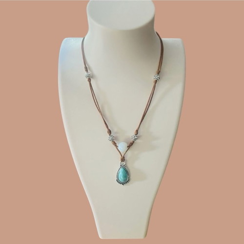 Macrame necklace with turquoise chalcedony new brown