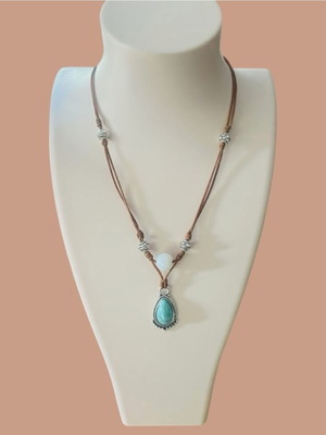 Macrame necklace with turquoise chalcedony new brown