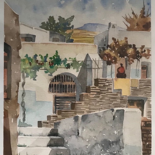 Painting M. Sofianos like new, watercolor on cardboard
