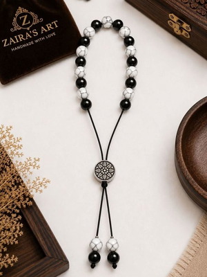 Two-tone handmade komboloi with white howlite and black onyx beads