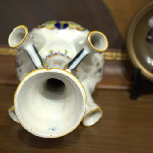 Antique French Quimper Faience Épergne Vase used, hand-painted c. 1880–1910