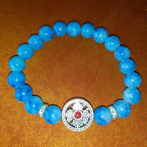 Bracelet with blue Haolite semi-precious stones, metal cross and beads new