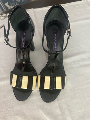 Ralph Lauren Collection μαύρα και άσπρα λουστρίν πέδιλα μέγεθος 39,5, σαν καινούργια, τακούνι 10 εκ