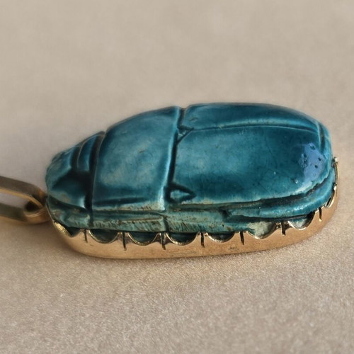 Gold 14K Egyptian scarab pendant, vintage charm