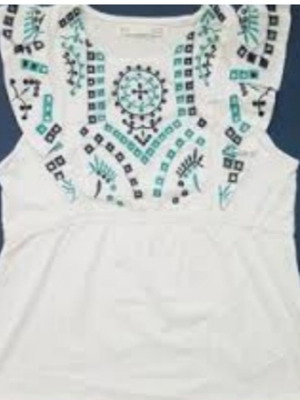 Sfera Boho Cotton T-shirt Large with Blue-Turquoise Bust Design