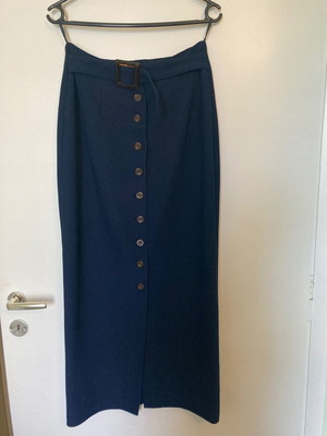 Maxi ribbed skirt with functional buttons and belt, new, blue, size 46
