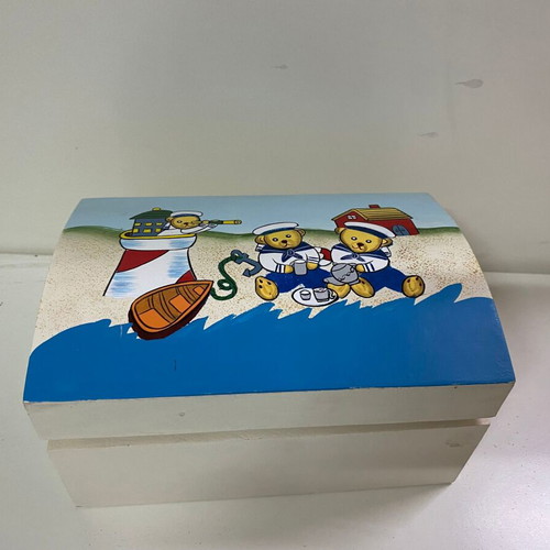 Wooden baloulaki new with teddy bear image 18*13*10cm