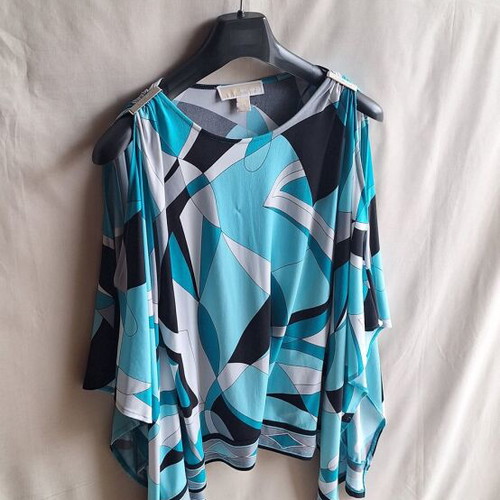 Michael Kors Cold Shoulder Blouse Top XS/S like new, turquoise geometric