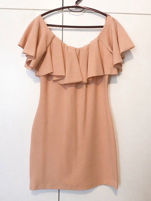 Dress pink nude with ruffles new, one size