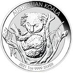  2021 $1 AUD Australia 1 oz 999 Fine Silver Elizabeth II Australian Koala BU Perth Mint.
