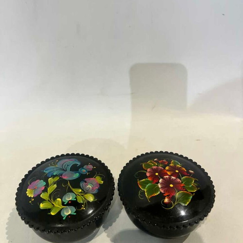 Set of 2 Russian lacquered storage boxes used with floral painting