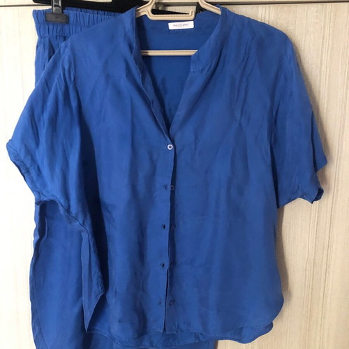 Philosophy set satin shirt and pants used, blue, sizes S/M and M