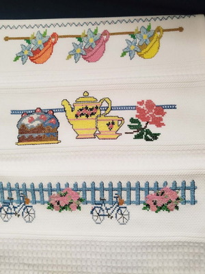 Set of three embroidered kitchen towels new