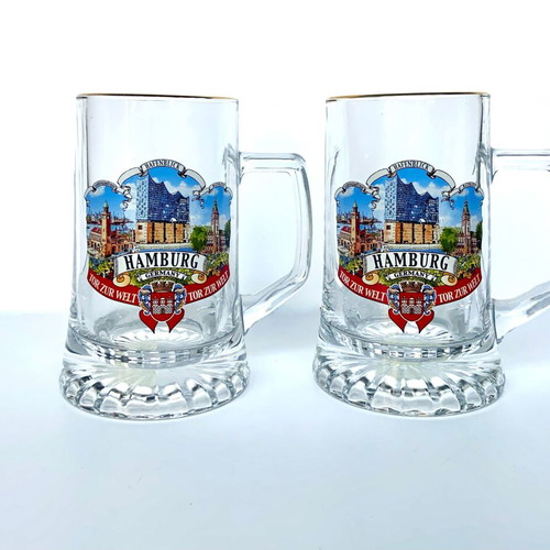German Hamburg Beer Glass Mugs 0.5 Liter New Set of 2