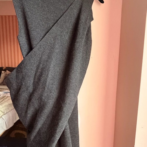 Zara midi dress gray with asymmetric draped design new, size S