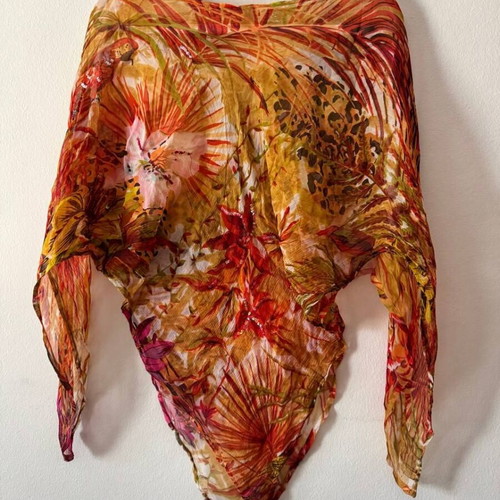 Tropical Sheer Poncho like new with sequins and floral print