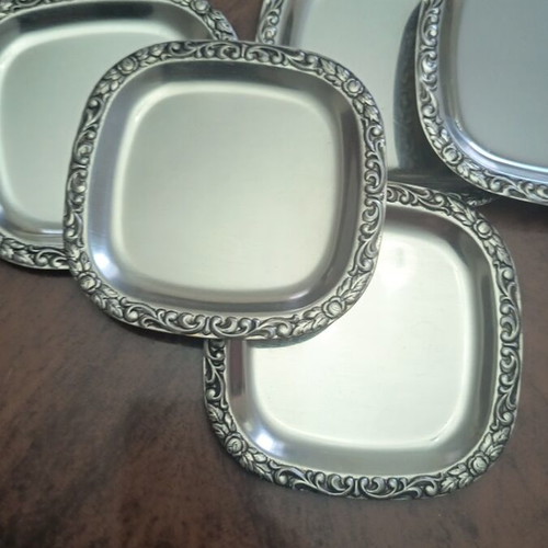 Set of 6 Vintage Silver Plated Coasters with Baroque Design 1970s