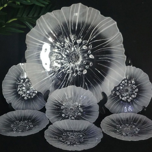 Maleras "Wind Flower" pasta set used, lead crystal by Mats Jonasson 80s