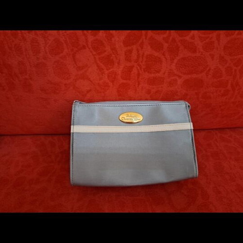 Dior Vintage Toiletry Bag Gray-Silver Satin New