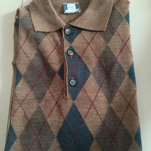 Men's blouse with collar brown diamonds, 50% merino wool, like new, size L