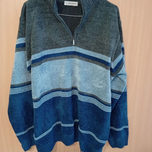 Men's sweater XL like new, gray and blue, 100% chenille