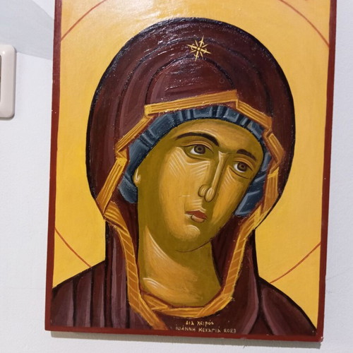 Hand-painted icon of Virgin Mary on wood 30x40 cm new