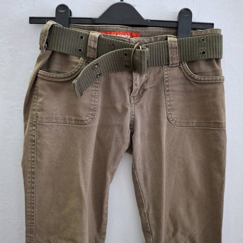 Vintage flare khaki pants with military belt, size XS, like new