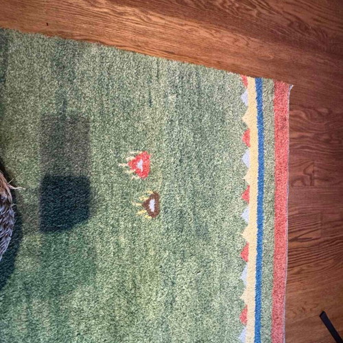 Nomadic style green wool rug 1.7x2.45 m