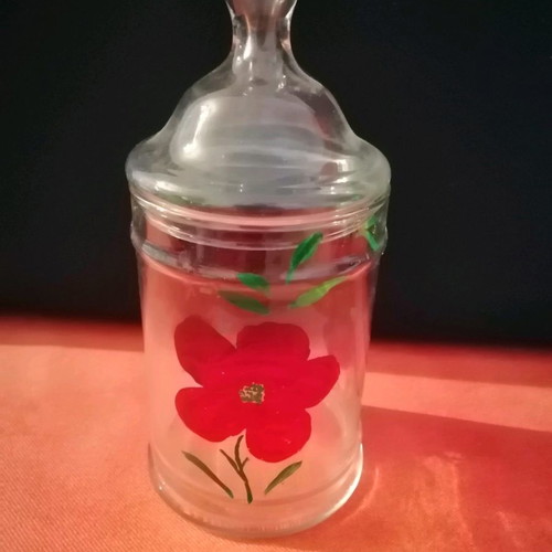 Anchor Hocking Foxy Flowers vintage glass storage jar with lid