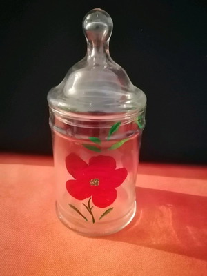 Anchor Hocking Foxy Flowers vintage glass storage jar with lid