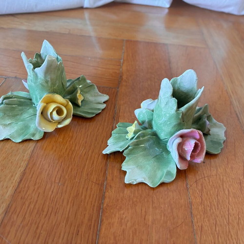 Capodimonte porcelain decorative candle holders set used