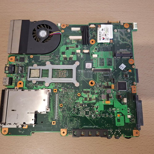 Toshiba Satellite L300 6050A2175001 MB A02 motherboard used with RAM, processor, and cooling