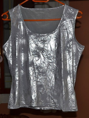 Silver shiny sleeveless top, size M
