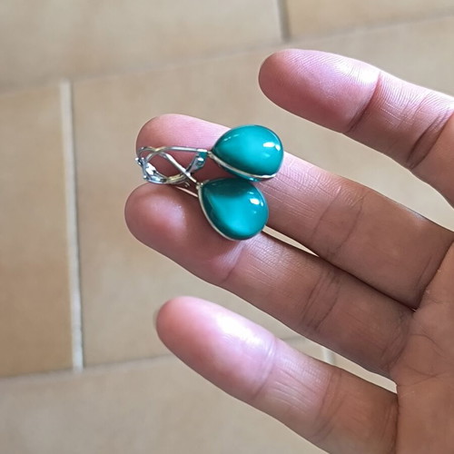 Stainless Steel drop earrings with green stone