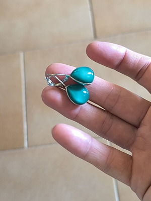 Stainless Steel drop earrings with green stone