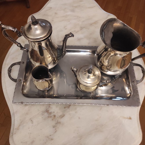 Silver-plated decorative canteen container tray set used