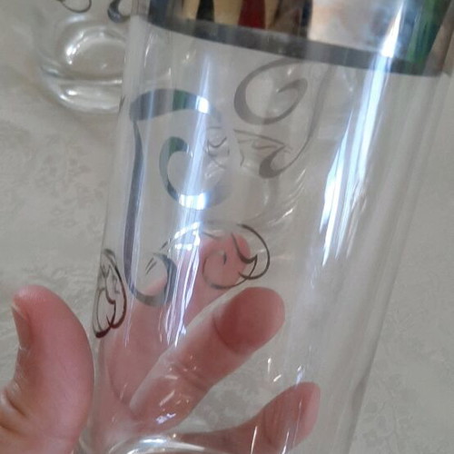 Water glasses used with monogram T, set of 7, silver