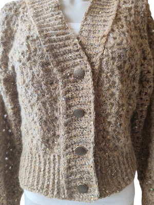 Women's knitted cardigan with sequins new, beige melange