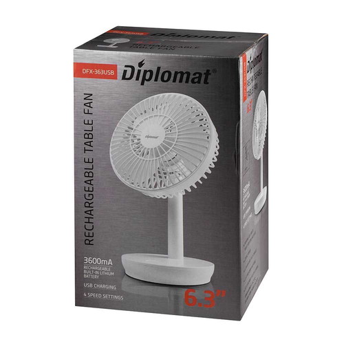 Diplomat DFX-363USB 6.3'' Desk Fan New, Rechargeable USB