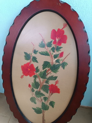 Hibiscus embroidered painting in frame like new