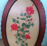 Hibiscus embroidered painting in frame like new