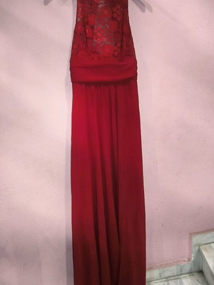 Κόκκινο μακρύ φόρεμα Shein Belle καινούργιο με δαντέλα και σκίσιμο XS