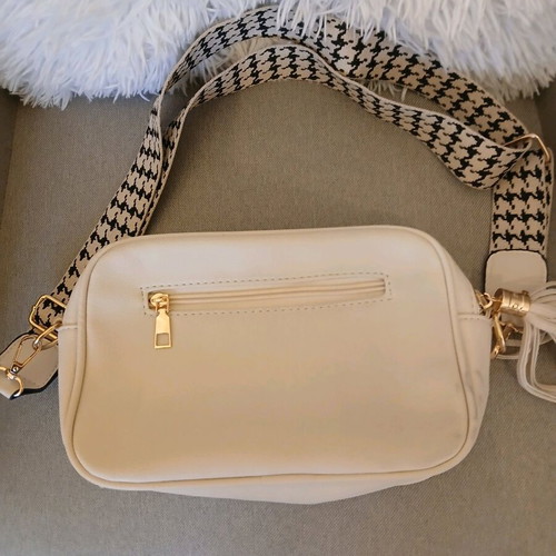Crossbody bag beige with wide houndstooth strap like new
