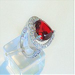  Fashion 925 ασημενιο δαχτυλιδι με red & white crystals . ^43