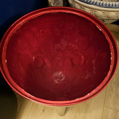 Stool with storage space like new, red with gray legs